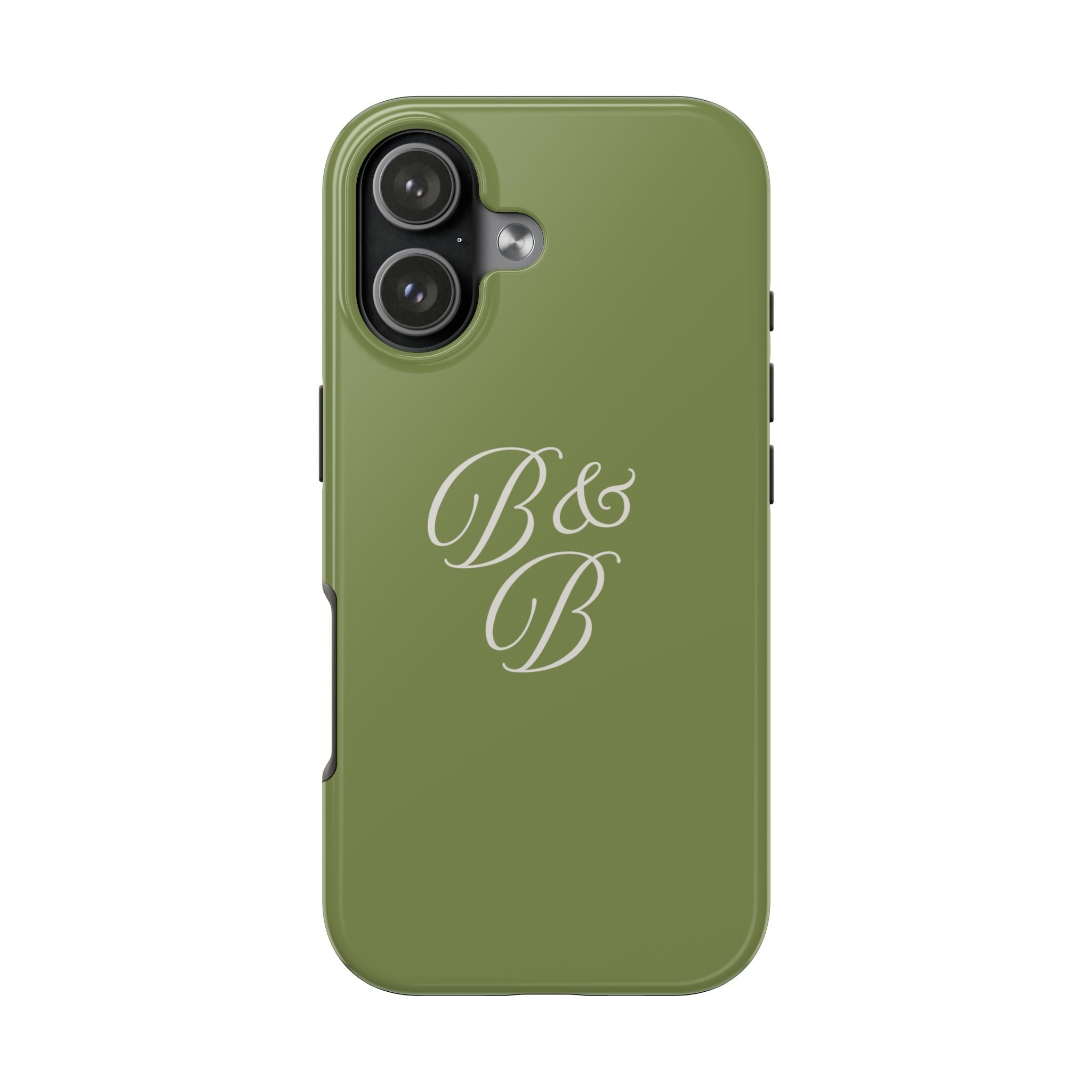 Olive Monogram Tough Phone Case – Custom B&B Script, Protective Military Green